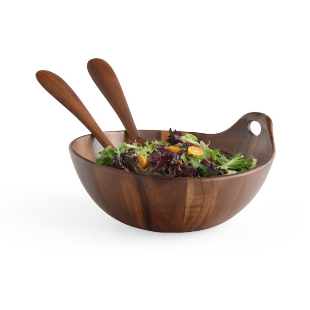 Nambe Portables Wood Salad Bowl with Servers 3 Piece Set - Picture 1 of 11